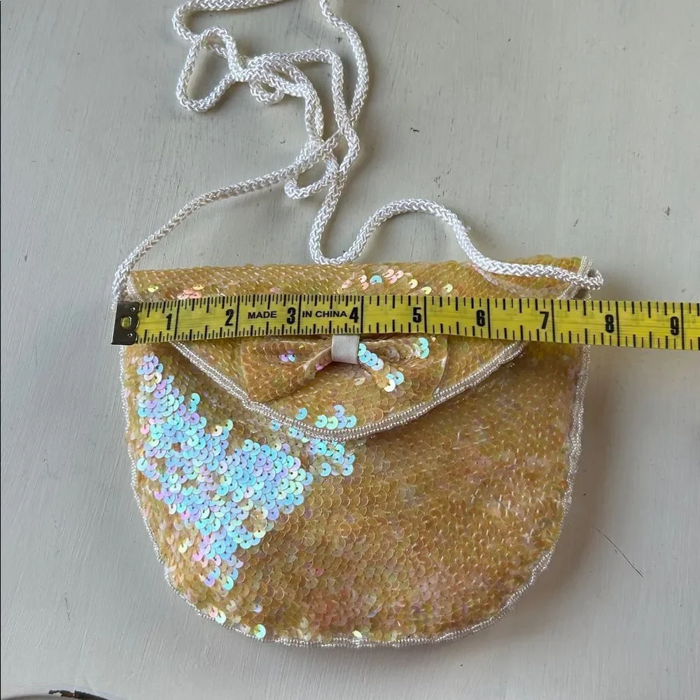 Vintage Shell Kepler Lacy After Noon Iridescent Yellow Sequin Bow Clutch